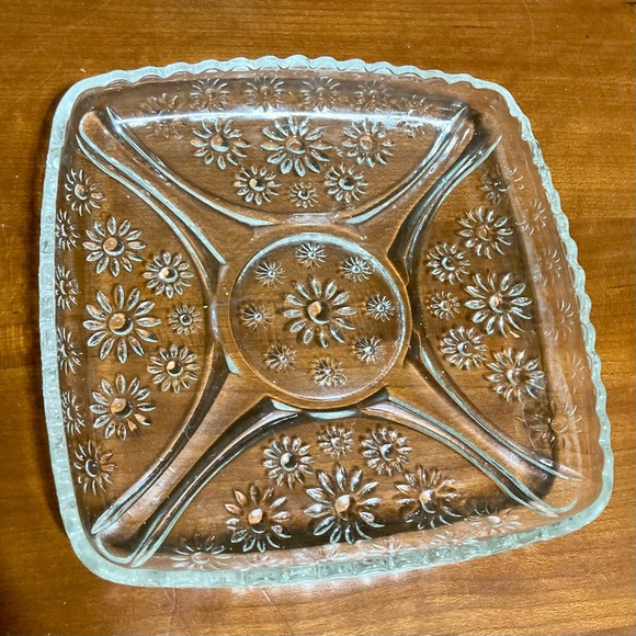 Glass Dish Plate Jewelry Trinket Candy Holder Display Daisies Square 6.5" Square - Picture 2 of 11